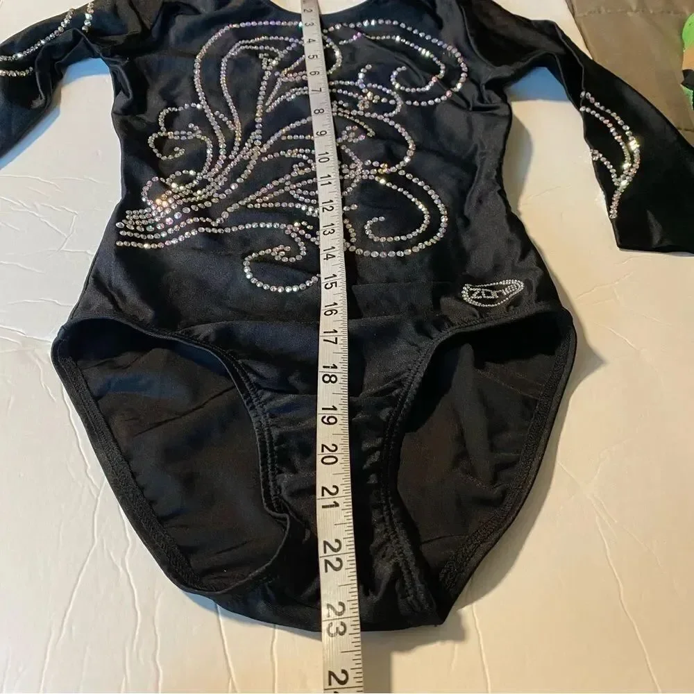 Ozone gymnastics black competition long sleeve custom leotard rhinestone SA